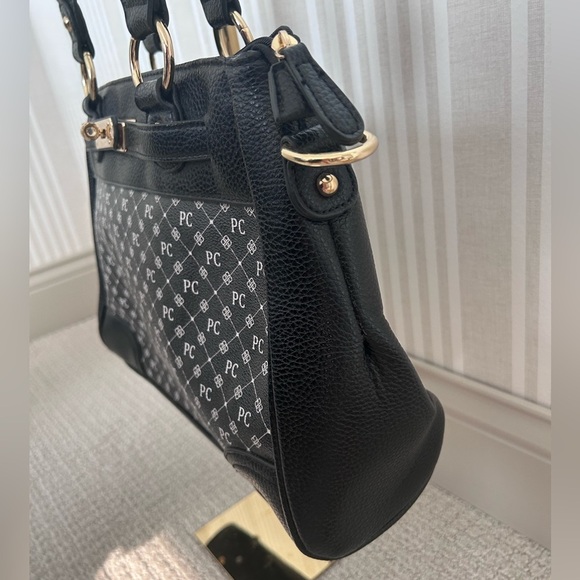 Danbury Mint “PC” Personalized Black Top Handle Satchel Handbag Gold Hardware - Picture 5 of 10